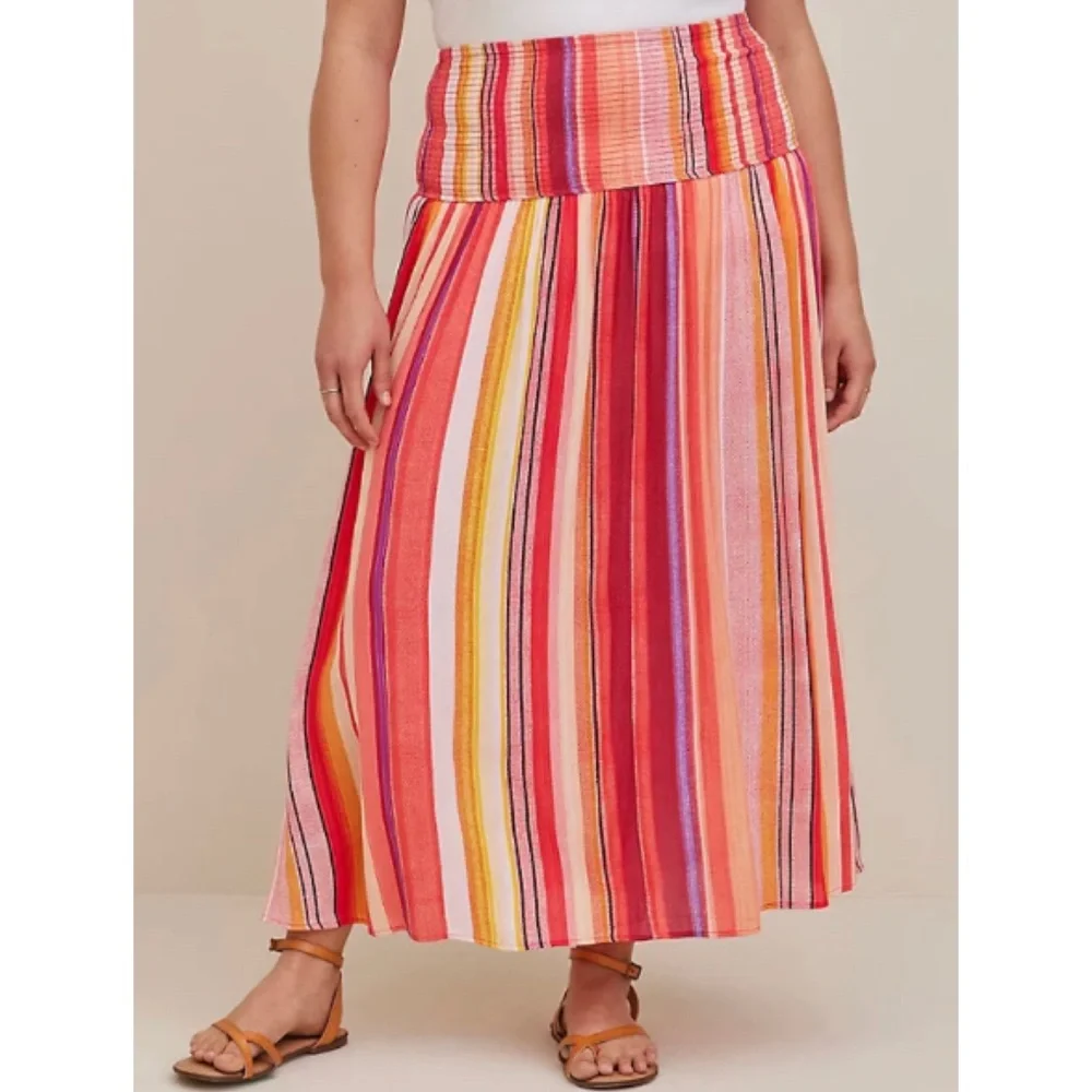 π Striped Midi Gauze Smocked Convertible Dress 1 1X 14 16 NWT Torrid New! - Picture 5 of 9